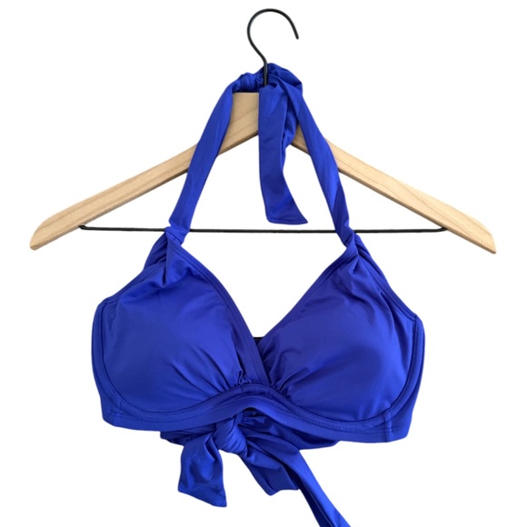 NWOT Athleta Bra Cup Wrap Halter Bikini Top Swimsuit in Yacht Blue - Picture 1 of 5